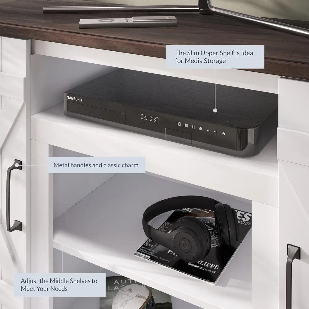 طاولة وحدة تحكم مركزية للترفيه من الخشب الريفي مقاس 47 بوصة لأجهزة التلفاز حتى 50 بوصة مع مساحة تخزين مفتوحة وأثاث غرفة الوسائط