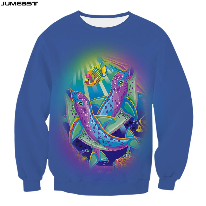 Jumeast Men Women 3D Printed Sweatshirt Cartoon Animal Fish Dolphin Long Sleeve Sport Pullover New Fashion Spring Tops Tees