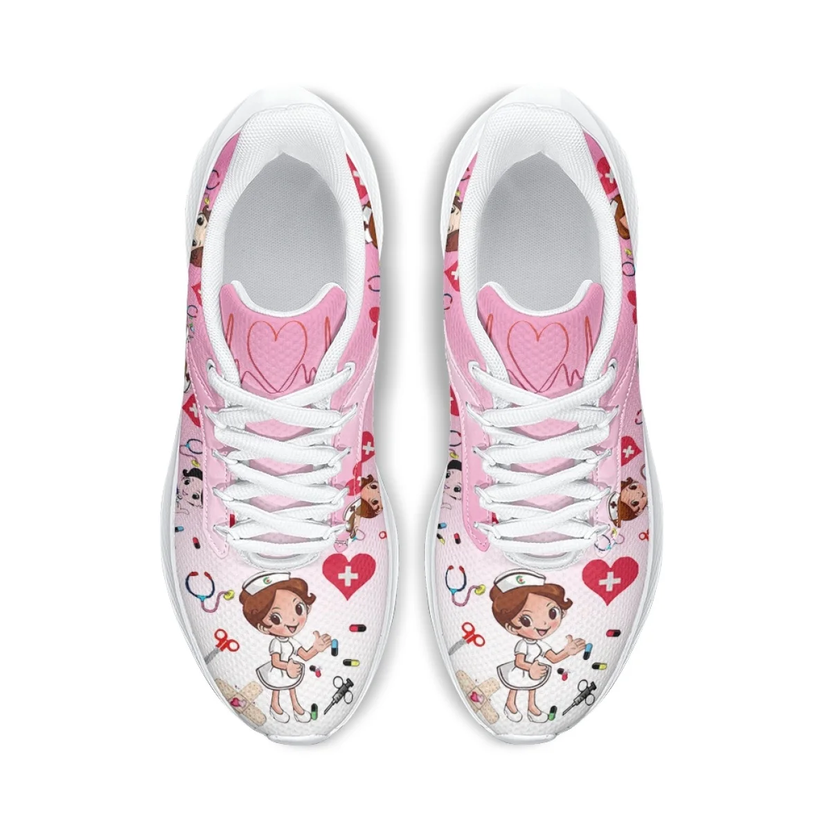 New Pink Nurse Medical Device Teeth Pattern Woman Men Spring Autumn Outdoor Work Sneakers Mesh Shock Absorbing Running Shoes DIY