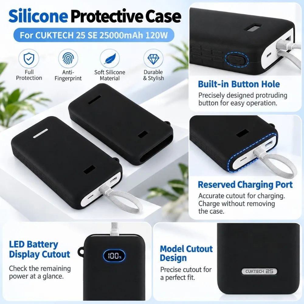 Silicone Portable Charger Protective Case Anti Drop Thickened Full Protective Cover LPB252N for CUKTECH 25 SE 25000mAh 120W