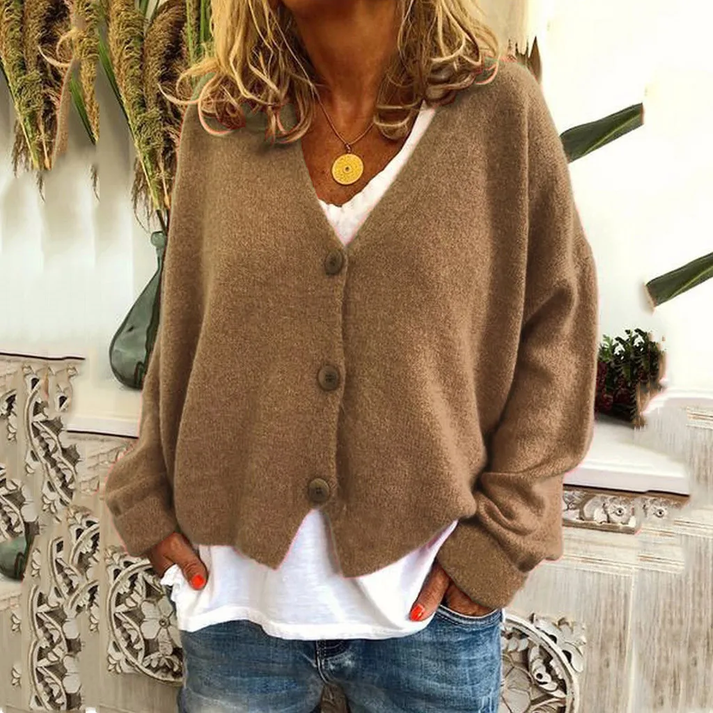 2024 New Autumn Winter Knitted Cardigan Women\'S Casual Fashion Solid Color Short Sweater Loose Long Sleeve Jacket Top Plus Size