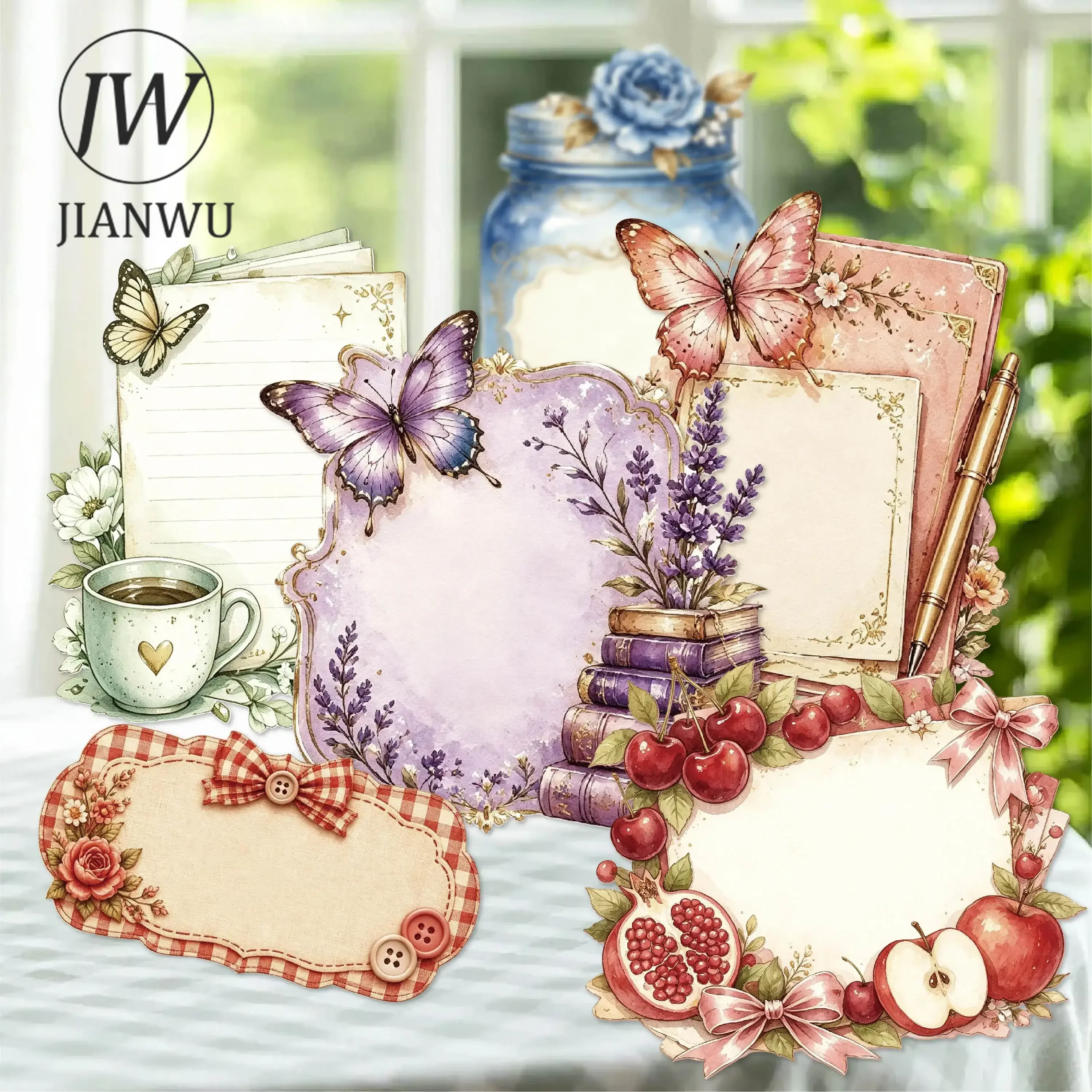 JIANWU Vintage Butterfly Flower Letter Book Landscape Material Collage Scrapbooking Memo Pad Creative Junk Journal Stationery