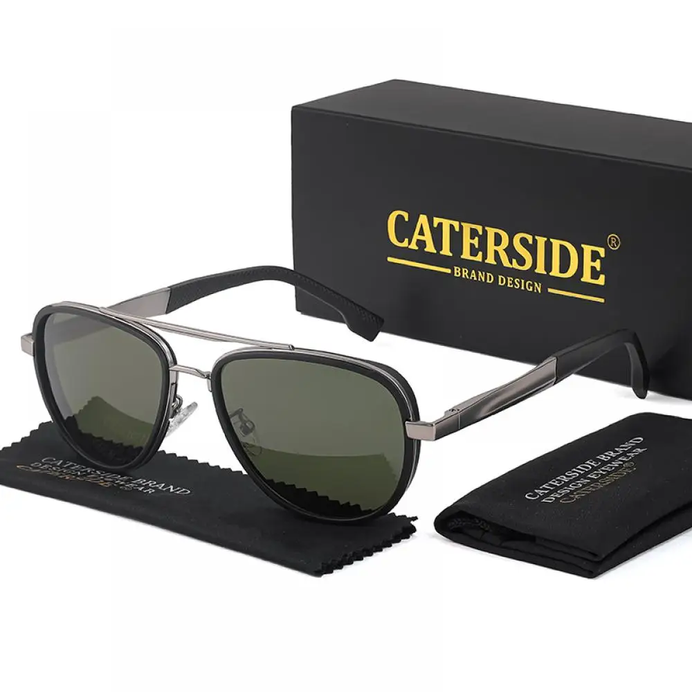 CATERSIDE Pilot Polarisierte Sonnenbrille, modische Herren-Sonnenbrille mit flachem Oberteil und doppelten Brücken, Damen-Sonnenbrille für Outdoor-Reisen, Fahrbrille, UV400 – Detail 9