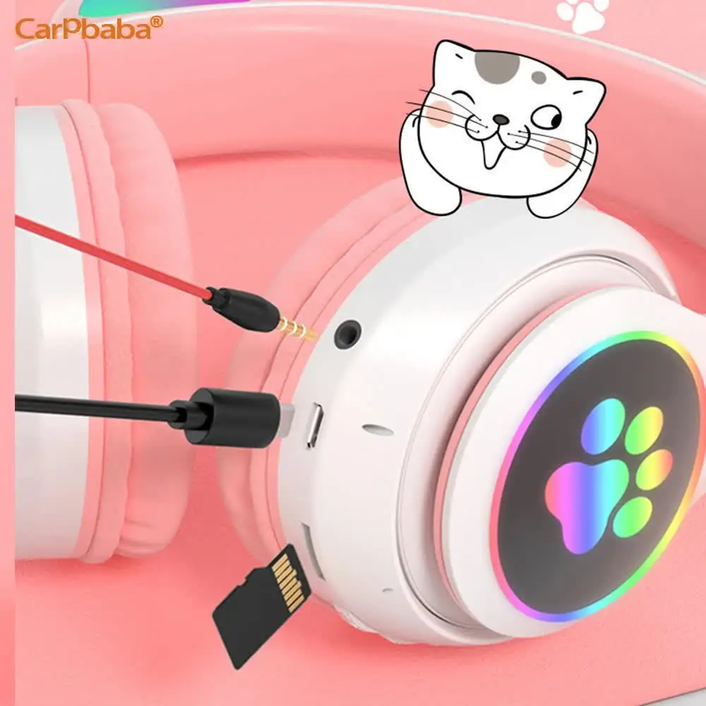 STN28 Wholesale Cute Wireless Bluetooth Headset LED Cat Ears Foldable Stereo Headphones Game Over the Ear Music Kids Earphones image 4