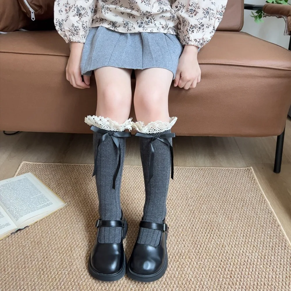 

New Breathable Winter Compression Stocking Casual Sweat-absorbing Red Socks Lolita Bowknot Pile Socks Gift