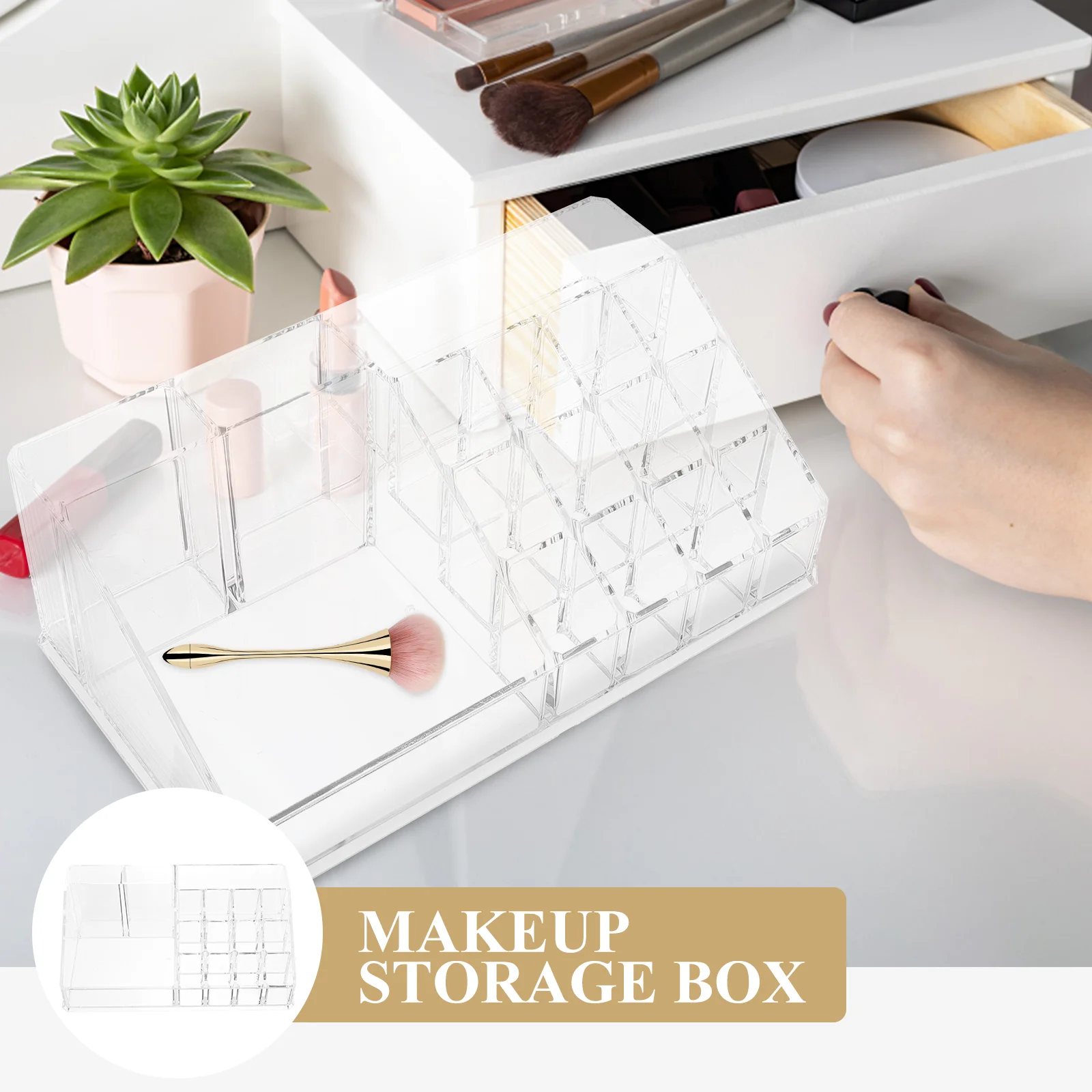 

Clear Acrylic Makeup Organizer with Multi-Slot Compartments for Lipstick Foundation Brushes Portable Storage Vanity