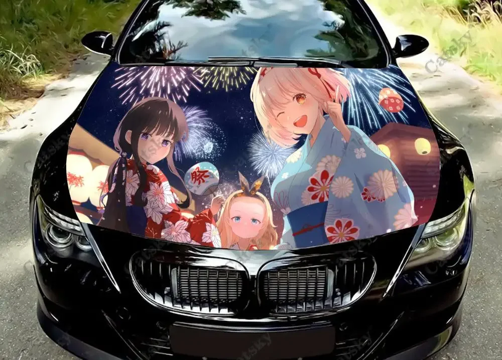 

Lycoris Recoil Anime Car Hood Vinyl Stickers Wrap Vinyl Film Engine Cover Decals Sticker on Car Auto Accessories