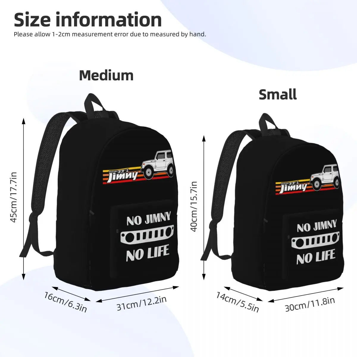 Jimny White Car Backpack for Men Women Teenage Student Work Daypack Laptop Computer Shoulder Bag with Pocket