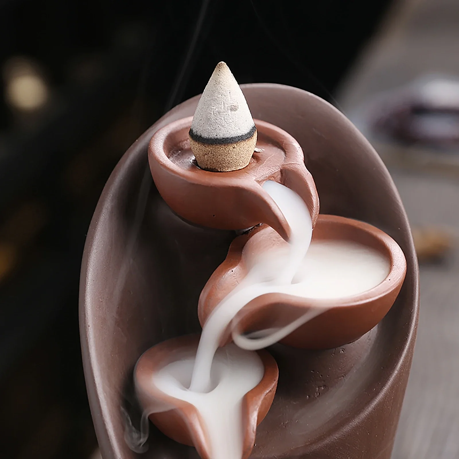 Waterfall Incense Burner Creative Home Decor Incense Holder Portable Ceramic Censer Handicrafts Torch Design With 20 Cones
