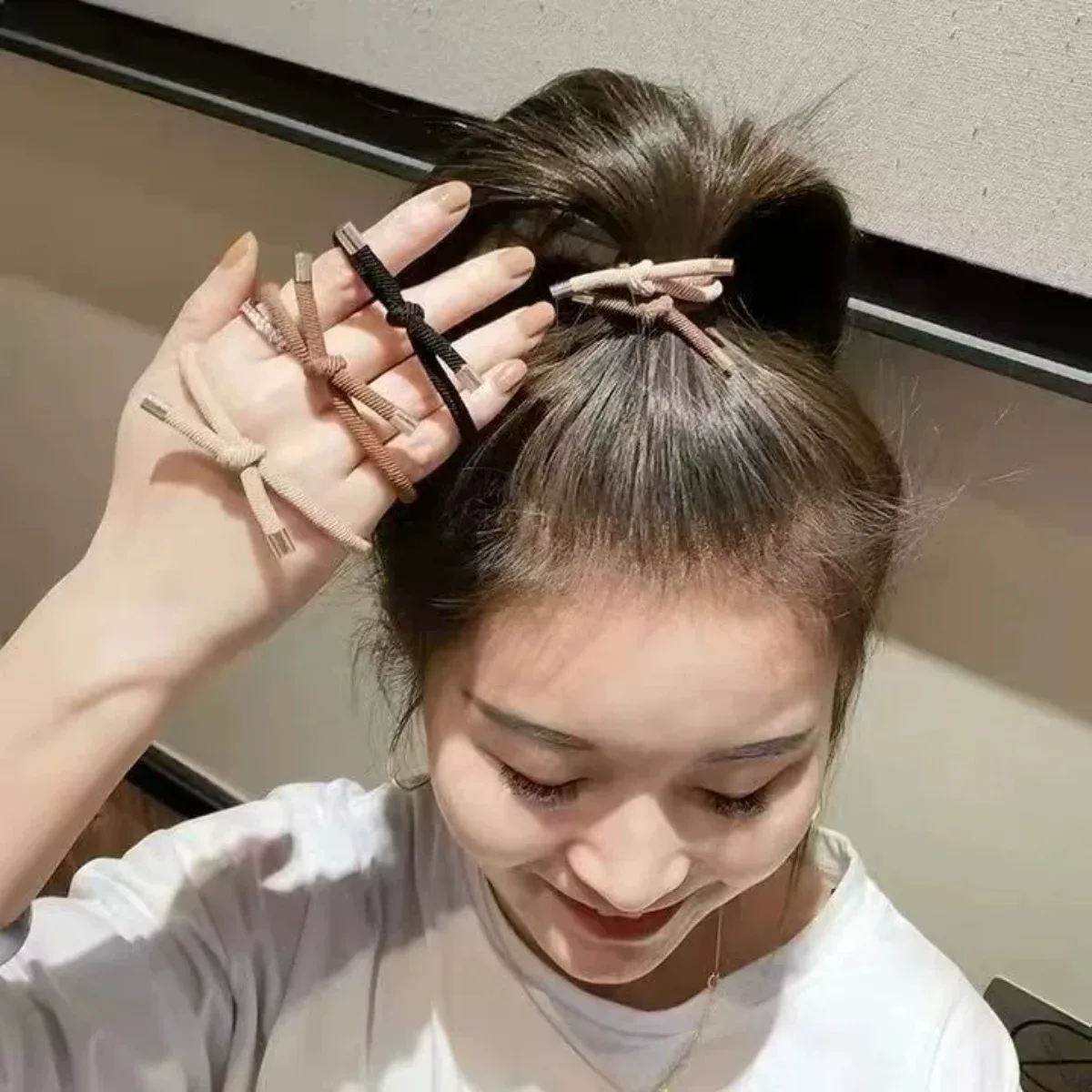 10pcs Laços de Cabelo com Nó, Faixas Elásticas de Cores Neutras, Acessórios de Cabelo Doces para Adolescentes