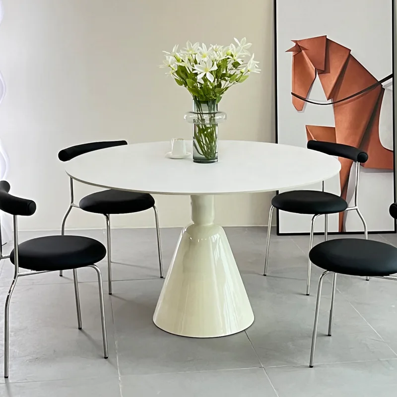 

French cream wind pure white rock slab dining table