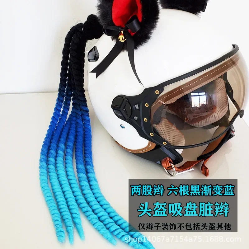 Rastas trenzadas de casco de princesa, Placa de succión de casco de coche, gradiente multicolor, embellecedor de cola de caballo, batería de motocicleta, nuevo