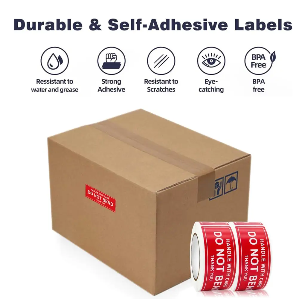 Do Not Bend Stickers Warning Stickers for Shipping Fragile Handle with Care Strong Adhesive Fragile Labels Packing 250PCS/Roll