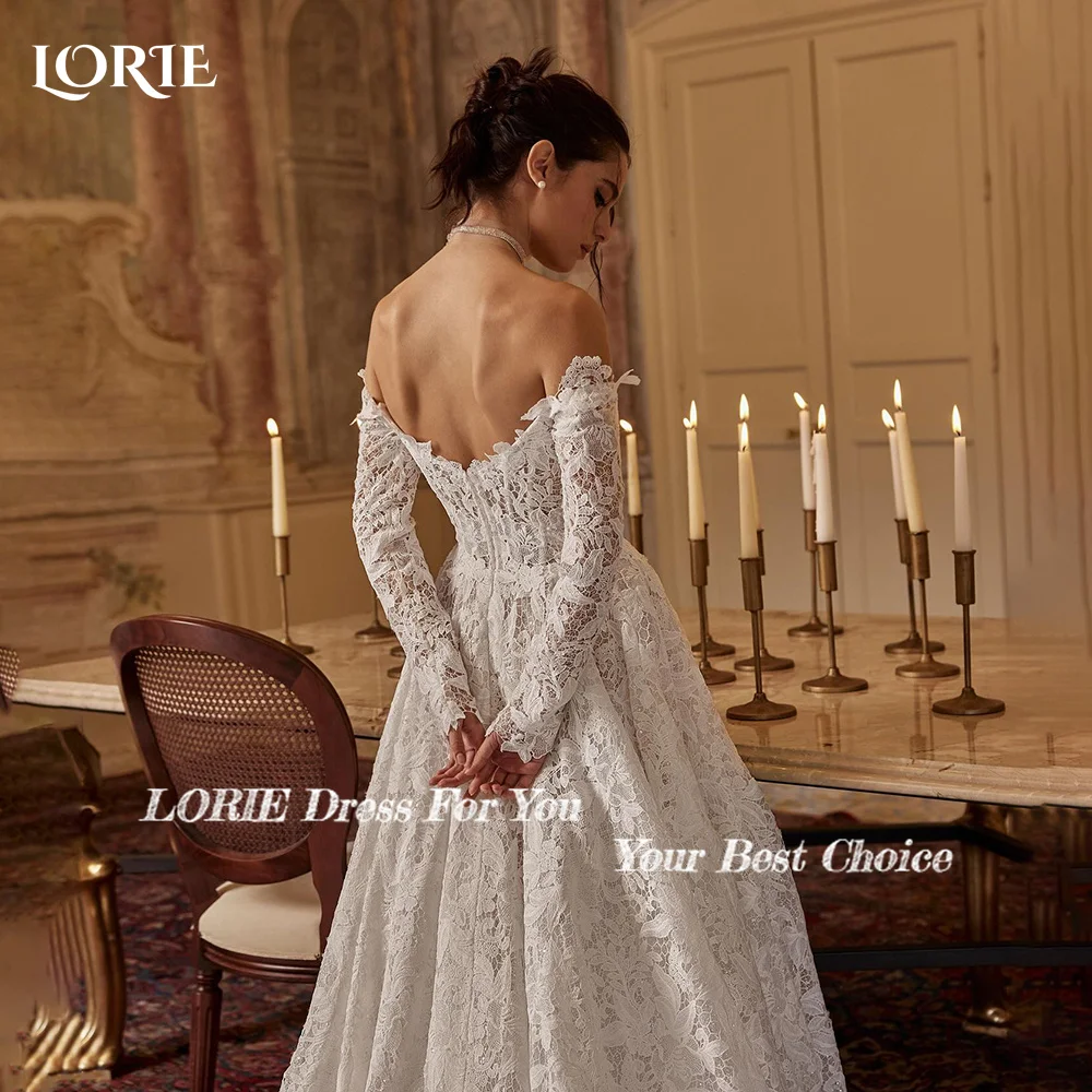 LORIE Vintage Lace Wedding Dress Off Shoulder Long Sleeve A-line Bridal Gown Sweetheart Princess Ball Bride Dress Customized image 3