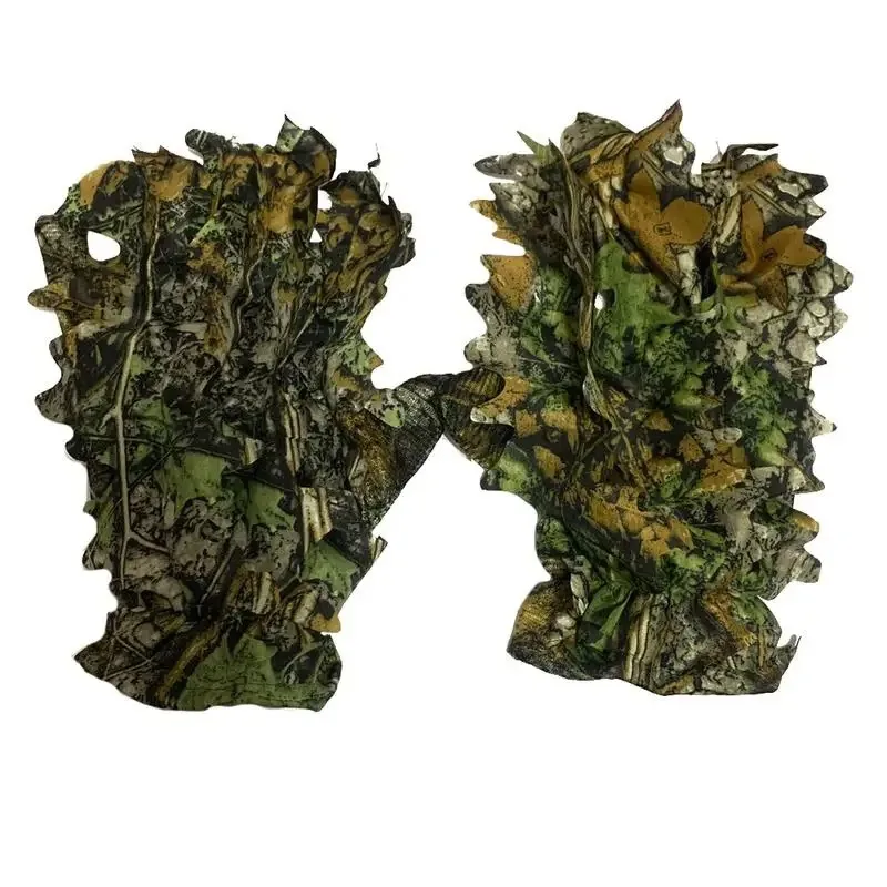 Hunting Ghillie Gloves Camouflage Suit Gloves Bionic Leafy Camouflage Headwear for Jungle Wildlife Photography Camo