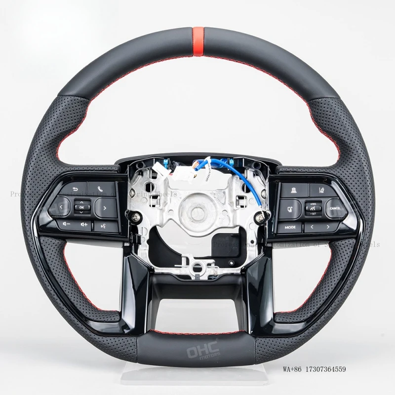 Suitable for Toyota Tundra full-leather steering wheel assembly with red logo, sports model multi-function button modification p