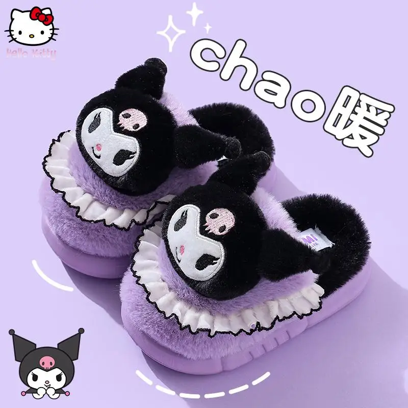 

Sanrio Anime Hello Kitty Kuromi Girl Cotton Parent-Child Slipper Melody Christmas Gift Cartoon Cute Kid Plush Warm Home Slippers