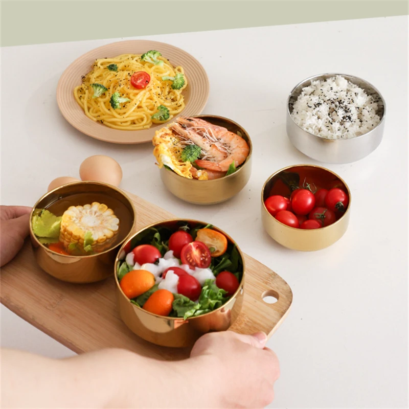 Stainless Steel Double Layer Bowl for Children Anti-Scald Ramen Rice Fruit Bowls Korean Tableware Food Dishes Kitchen Utensils