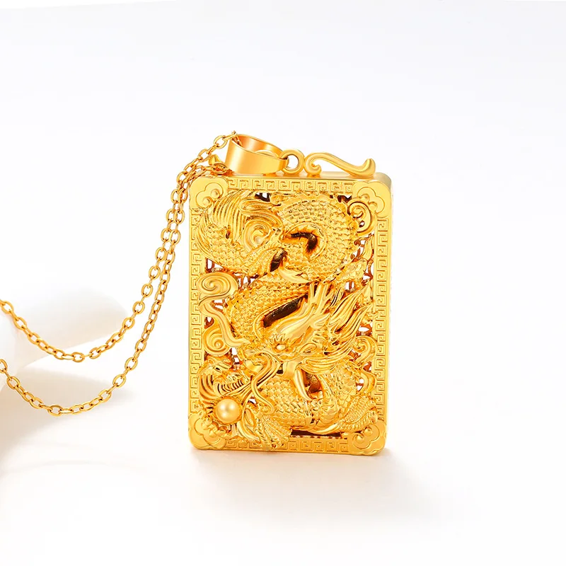 

Роскошное мужское ожерелье с подвеской в виде дракона из чистого золота 24 карата 9999 пробы, квадратное ожерелье с подвеской в виде полого дракона