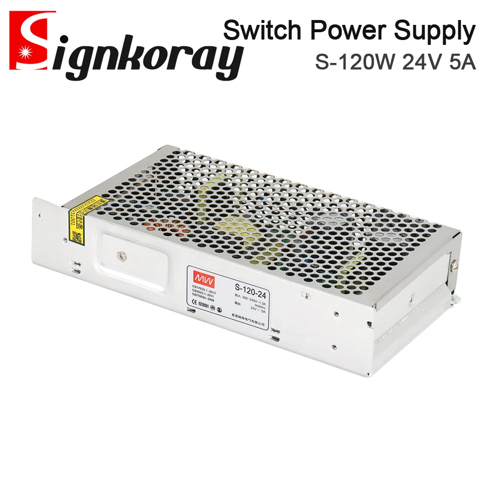 SignkoRay MeanWell 120W Switch Power Supply S-120-24 24V 5A for Co2 Laser Controller