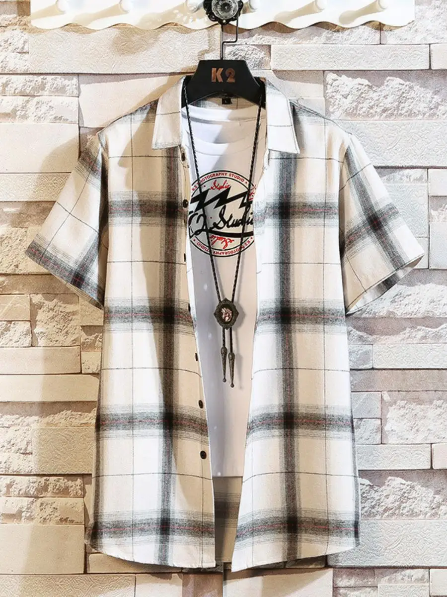 

New Men's Casual ort Sve irt Simple Plaid Stand Collar Loose Top Summer Faion Basic Sle Comfortable Daily Wear