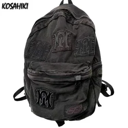 Mochila Y2k estética que combina con todo, Bordado de letras, mochilas escolares góticas Vintage de retales, mochilas informales de diseño de lujo para estudiantes