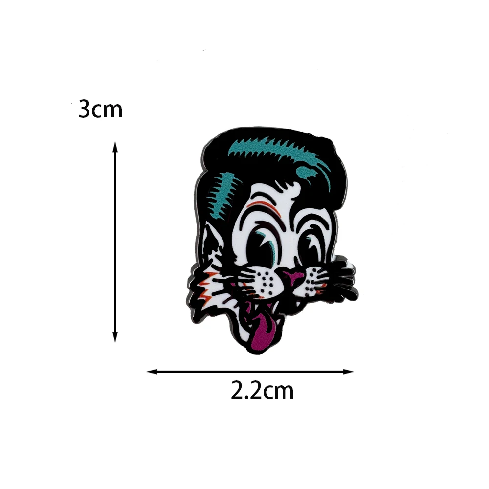 Stray Rock Cats Band-inspirierte Emaille-Pin, Greaser Americana Katzen-Tattoo-Muster Brosche, Geschenk für Musikfans, Abzeichen, Accessoires, Sammlerstück – Detail 2