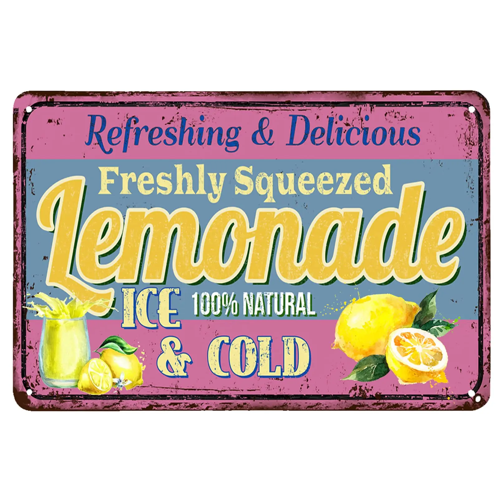 Lemon Decor Tin Sign, Refreshing and Delicious Lemonade Metal Bar Pub Poster -12