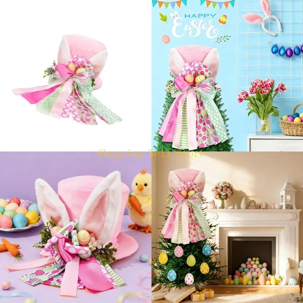 

KX4B Пасхальный заяц в форме венок Пасхальное дерево Цилиндр Украшение с бантом из ленты