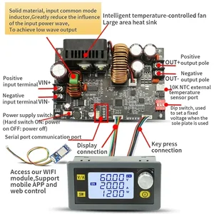 Buck Dönüştürücü CC CV Modülü, Adım Aşağı menü ve LCD ekran, Ayarlanabilir, Düzenlenmiş, Voltaj Stabilize Güç Kaynağı, 6020L, 60V, 20A 1200W Baskının 6 büyük satış asansörü - №2