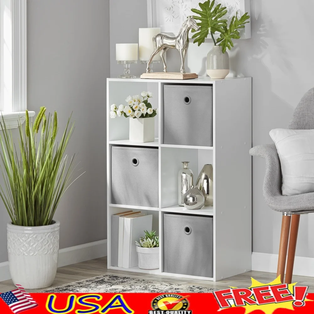 

Stylish 6 Cube Storage Organizer Bookcase Vertical Horizontal Use Open Closed Back Shelves Perfect Living Room Office Playroom