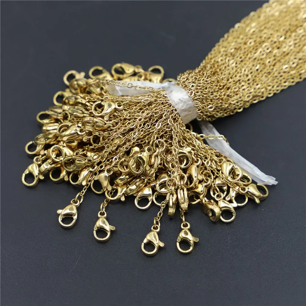 Wholesale 1.6mm Stainless Steel Necklace Rope 45+5cm Gold Color Chain Lobster Clasp DIY Jewelry Accessories 100pcs/lot Wholesale