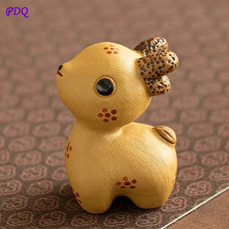 Handmade Cute Deer Ceramic Tea Pet Animal Figurine for Zen Meditation Home Desktop Decor Gift