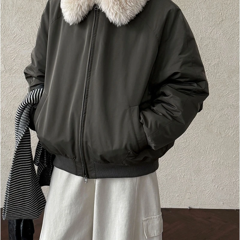 

2025 Winter New Warm Personalized Simple Hairy Collar with Cotton Jacket for Women