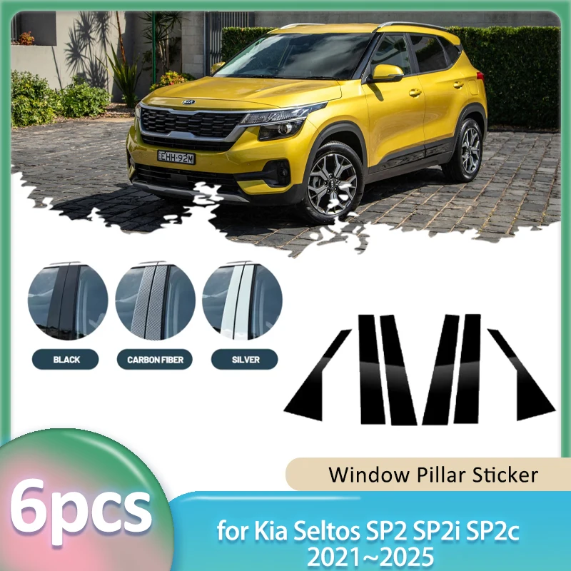 

Наклейка на окно для Kia Seltos SP2 SP2i SP2c 2021 ~ 2025 из углеродного волокна, материал ПК, автомобильная крышка стойки B C, дверные аксессуары