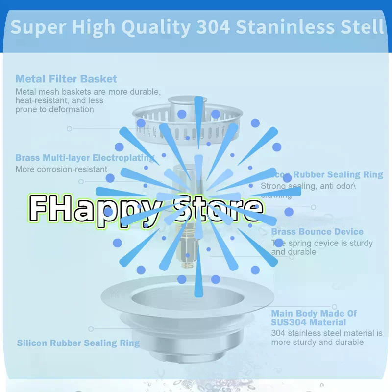 [MA]Upgraded 3 In 1 Kitchen Sink Drain Strainer,Anti-Clogging Sink Food Catcher Basket[MA]