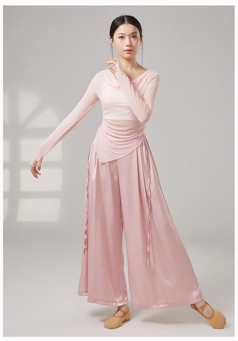 Damen Transparentes Mesh-Tanzoberteil Langarm Atmungsaktive Durchsichtige Enganliegende Bluse Klassisches Modernes Latein-Tanz Übungskostüm – Detail 7