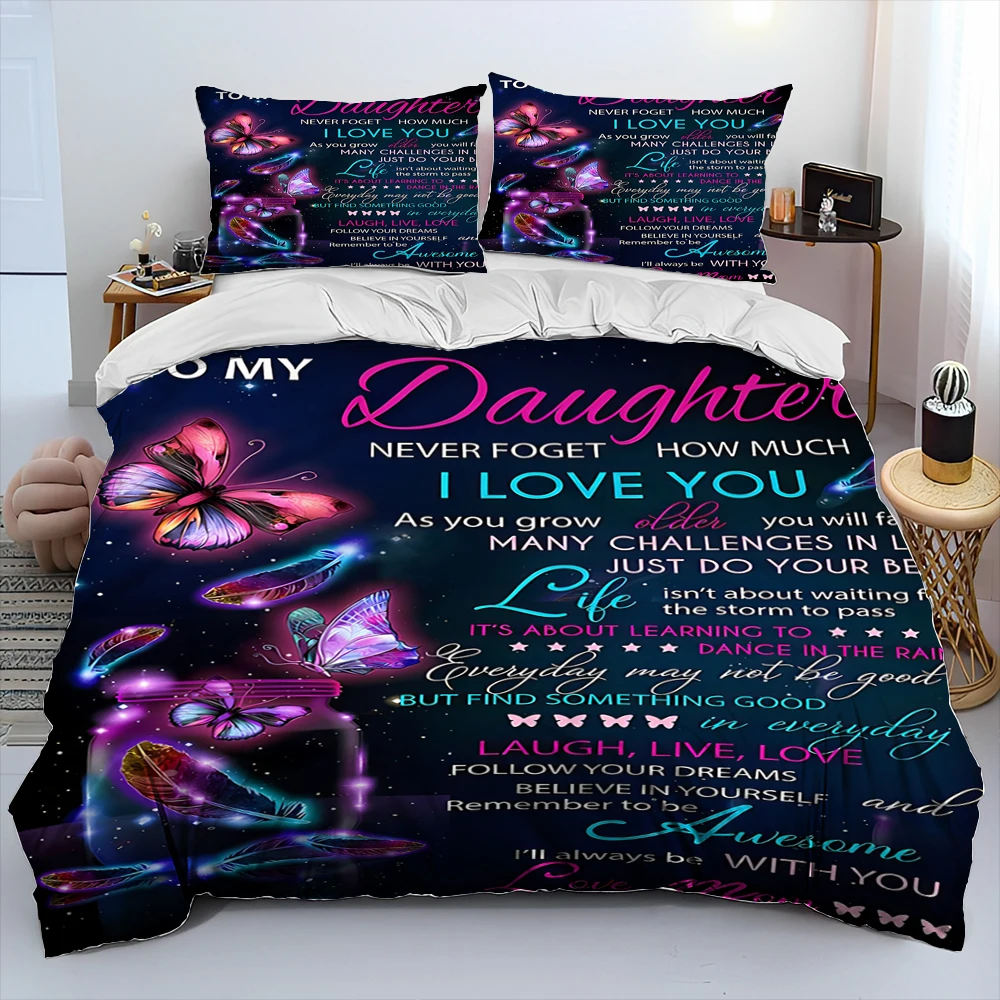 To My Daughter Letter Comforter Bedding Set,Duvet Cover Bed Set Quilt Cover Pillowcase,Queen Bedding Set For Girl Birthday Gift