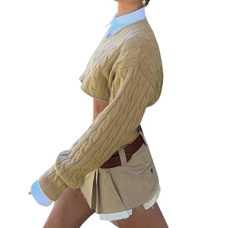 مثير فضفاض ort سترة Personali الشارع Sle جولة Ne Long Sve محبوك أعلى للشابات الخريف الشتاء Faion