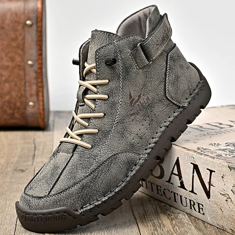 

2025 Handmade Leather Men's Boots Breathable Booties Casual Leather Shoes Man Outdoor Design Sneakers For Men Ankle Boots Boats