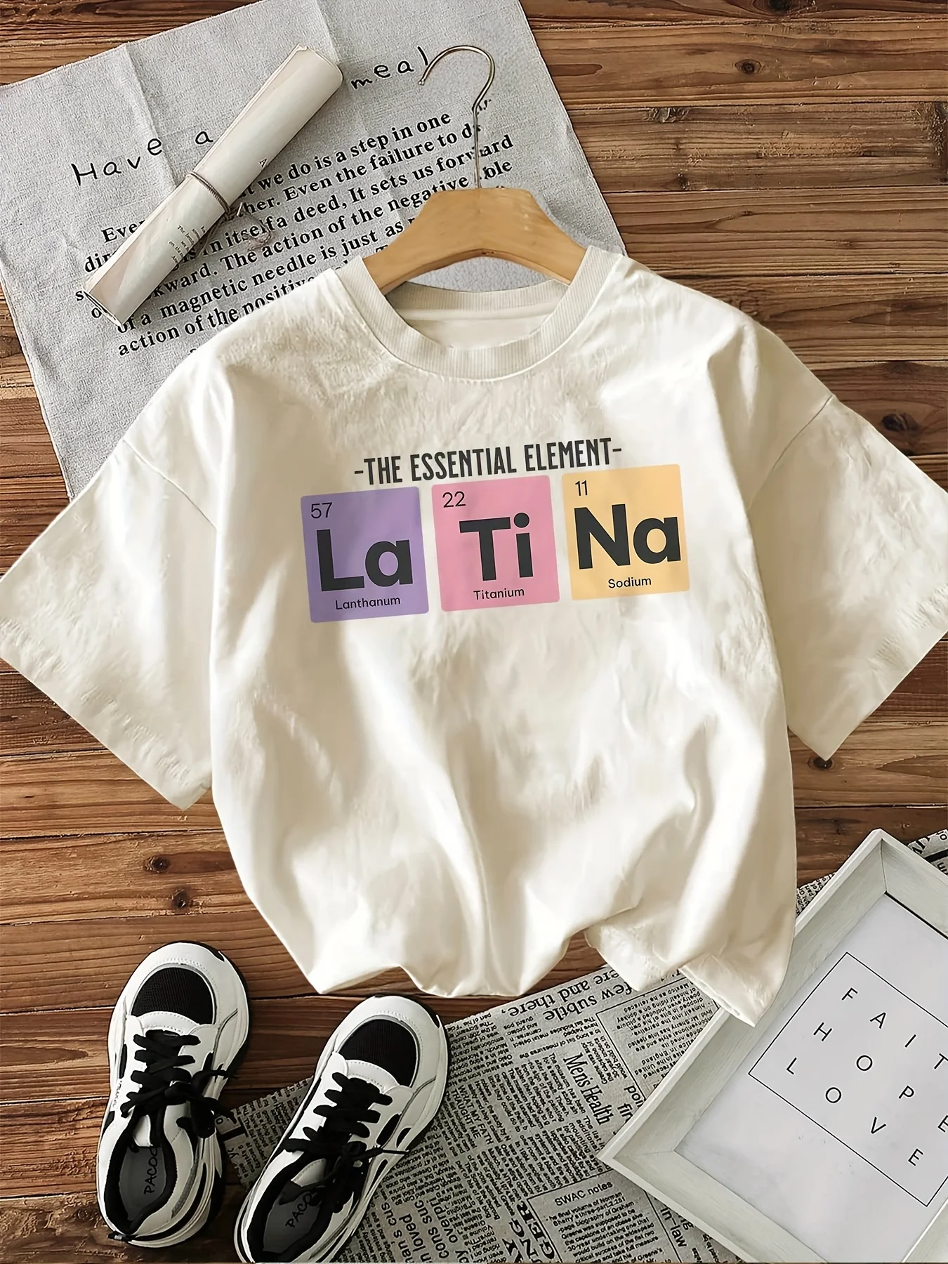 The ESSENTIAL ELEMENT La Ti Na Letter Printed Short Sleeved Round Neck T-shirt Breathable Party Y2K Style Gift T-shirt