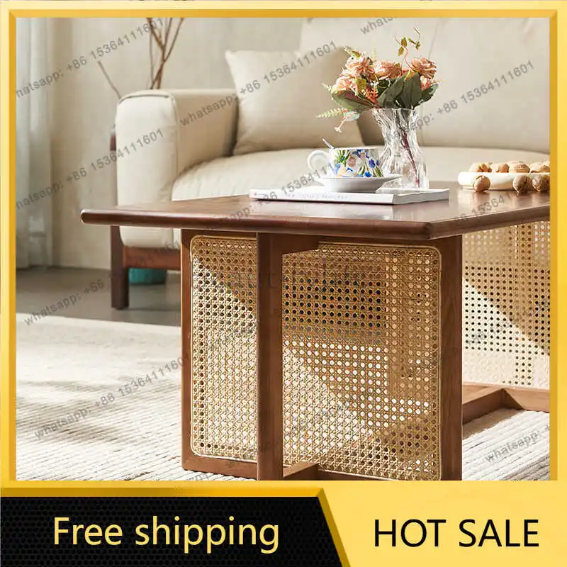 LD solid wood rectangular household small coffee table living room rattan log Japanese low table
