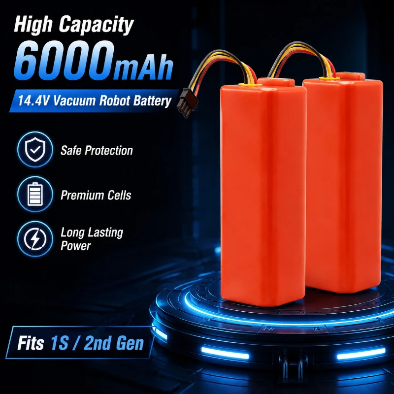 14.4V Suitable for Xiaomi Robotic Vacuum Cleaner Battery Robot 6000mAh 1S2 Generation Long Endurance Rechargeable Battery