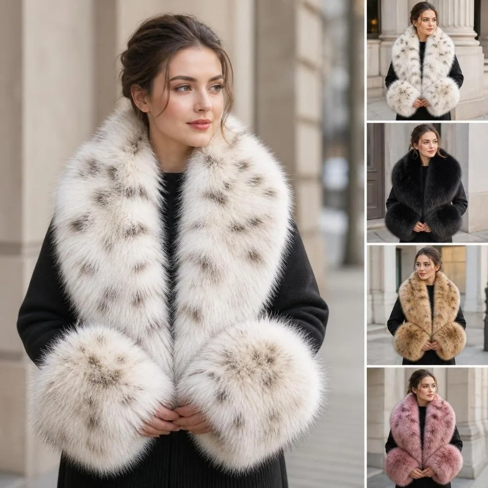 Large Size Faux Fur Collar Set V Shape Thick Warm Shawl Collar Wrap Detachable Oversized Fur Trim Accessories Overcoat Matching