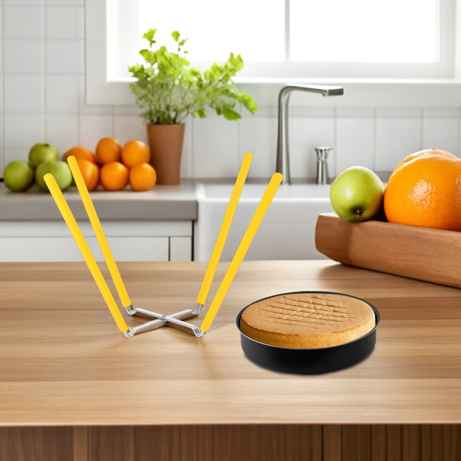 

Chiffon Cake Stand Cooling Rack Yellow Bakeware Inverted Holder Foldable Stainless Steel Collapsible Baking Storage Display Pan