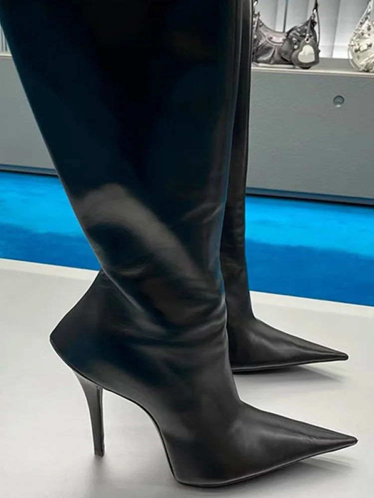 

Sexy Pointed Toe over the Knee High Faion Boots Cross-Border Side Zipper Thin Booties for Women Glue-Welding Crt Rubber O...