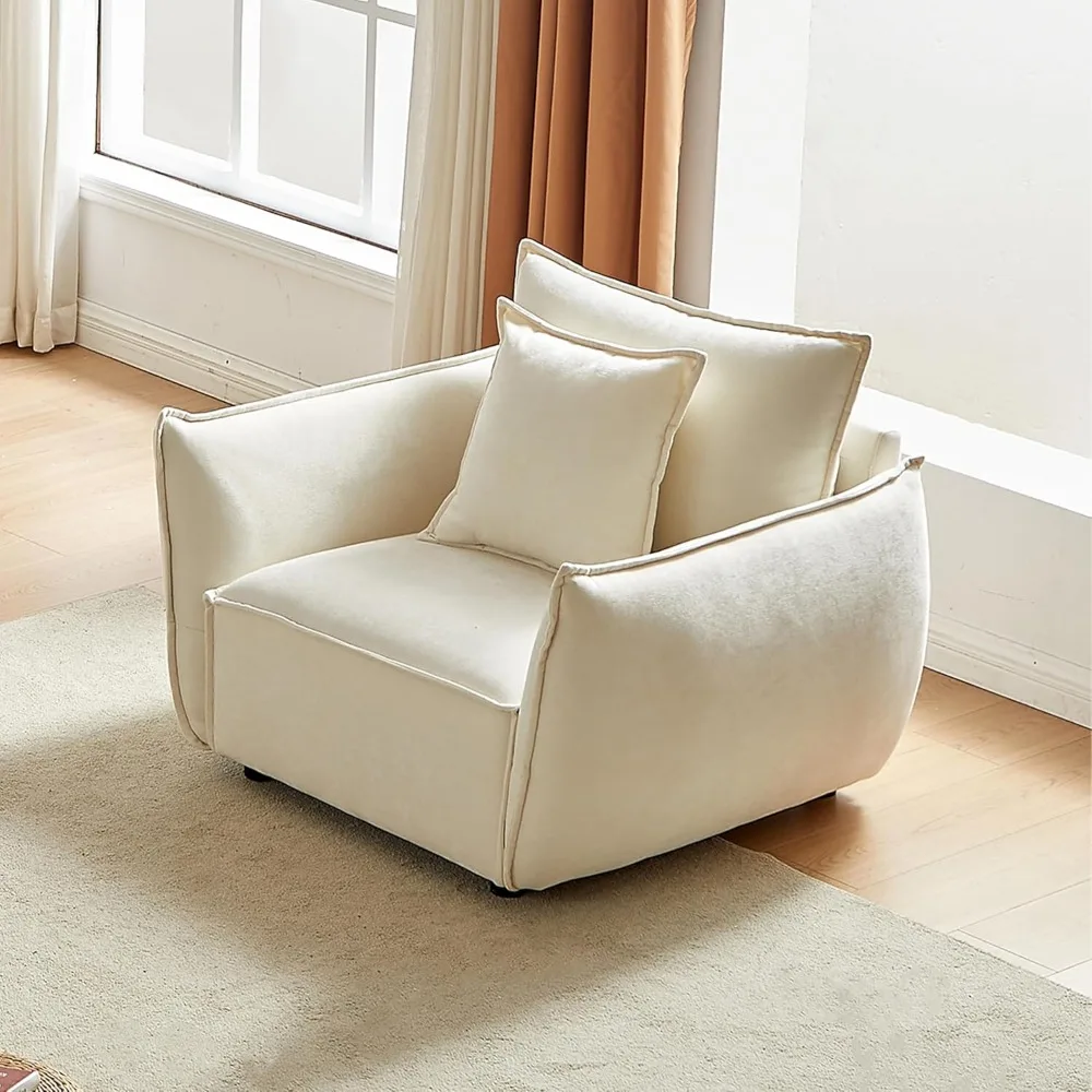 

Minimalist Couch Chair Upholstered Armrests, Chenille Fabric Comfy Sofa Armchair, Small Sofa for Living Room, Apartment, Lounge