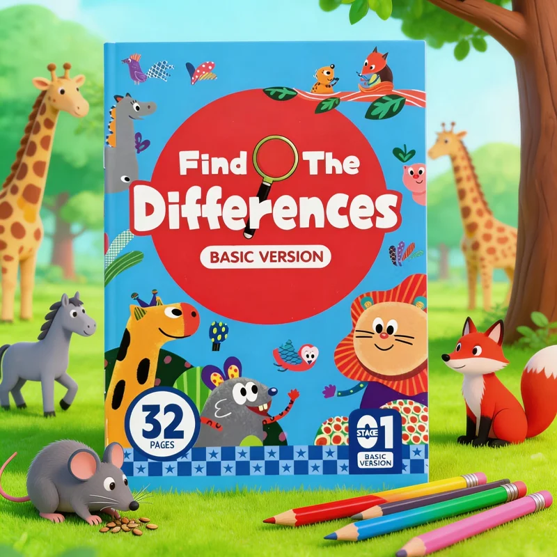 Find Differences Interesting Illustrations Picture Book Find Different Game Books, Visual Discovery Challenge Focus Training