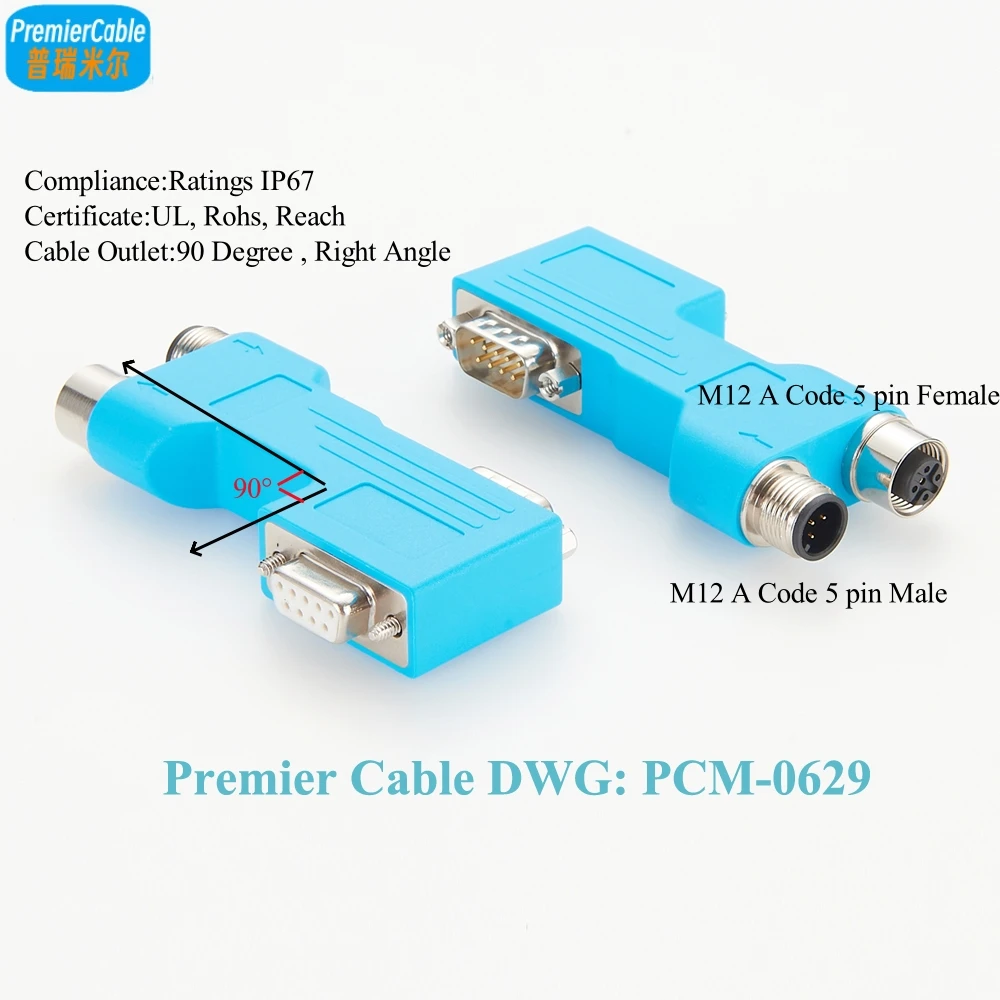 CAN Bus CANOpen D-Sub 9 pin Connector Right Angle DB9 to M12 A Code Connector PLC Compatible Phoenix SUBCON-PLUS-CAN/90X/PG/M12