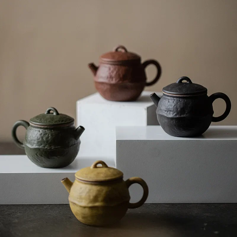 100ML Coarse Pottery Wabi Silent Wind Teapot Kung Fu Tea Set  Ball Hole Filter Brewing Teapot Antique Mud Japanese Hand-held Pot